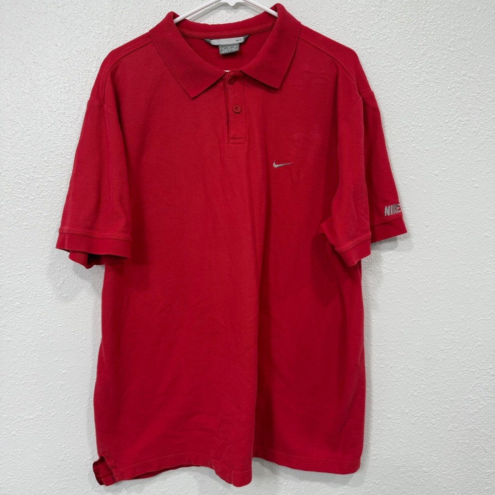 Nike Mens Red Pique Cotton Short‎ Sleeve Polo Shirt XL Swoosh Logo Sporty Casual